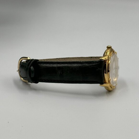 Vintage Guess Watch Women Gold Tone Dark Green Leather Band New Battery 9" - Picture 10 of 13